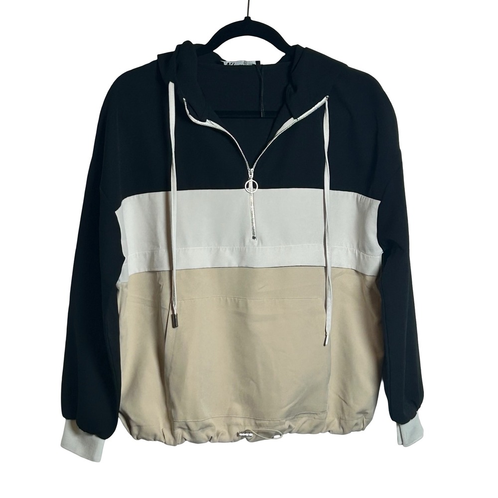ZARA Colorblock Quarter Zip Hoodie Windbreaker Women's Size Small Minimalist